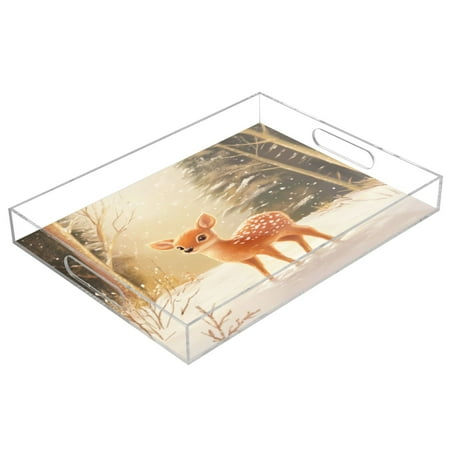 

Acrylic Tray 15.7*11.8*1.9 Inch Transparent Tray Food Tray Tea Cup Tray Serving Trays Cosmetics Storage Kitchen Table Bathroom Sundry Storage Christmas Snow Deer