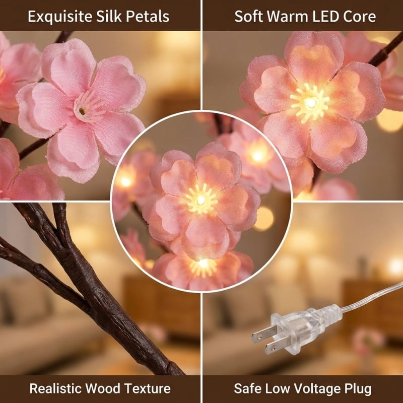 LED Tree Branch Lights for Wall, Cherry Blossom Lights Vine Lights with Remote and 8 Lighting Modes Cherry Blossom Garland Willow Vine for Bedroom Indoor Wall Christmas Decor