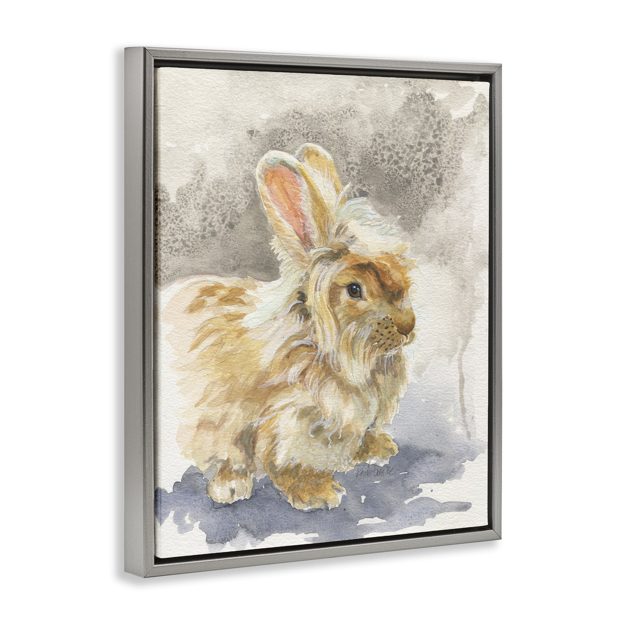 Stupell Industries Angora Bunny Watercolor Animals Painting Gray Floater Framed Canvas Art Print Wall Art, 25 x 31