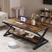 47 inch Rectangle Coffee Table, 2-Tier Wooden Rustic Brown Coffee Tables for Living Room, Modern Center Table for Small Space, Apartment, Office