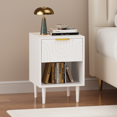 thumbnail image 6 of Small White Nightstand with Drawer and Open Shelf for Bedroom, 22.83 Inch Tall MDF Bedside Table with Gold Handle, Nightstand for Small Spaces, Guest Room, Room, Living Room, 6 of 19