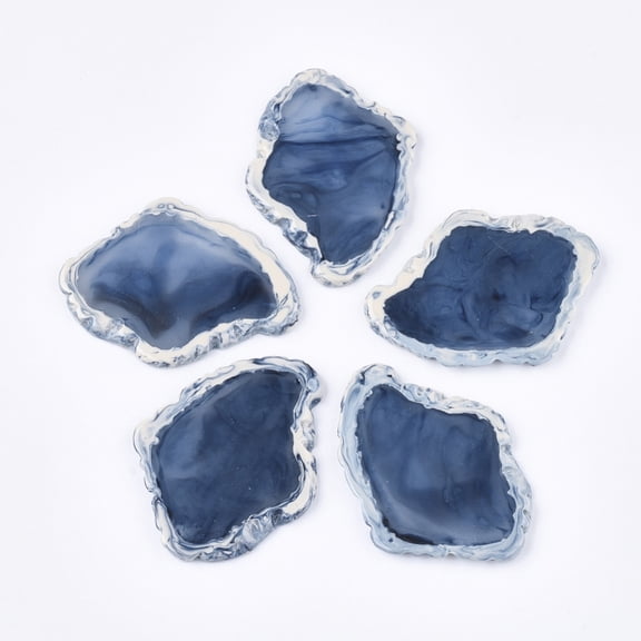Half Drilled Resin Beads For Big Pendants Making Imitation Agate Slices Steel Blue 54~55x41~42x4mm Half Hole: 1mm