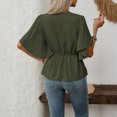 thumbnail image 6 of Stichou Women's Shirts Long Sleeve Dressy Spring Casual Classic Elegant V-Neck Button Decorated Flare Sleeve Fashion Blouses Army Green L, 6 of 6