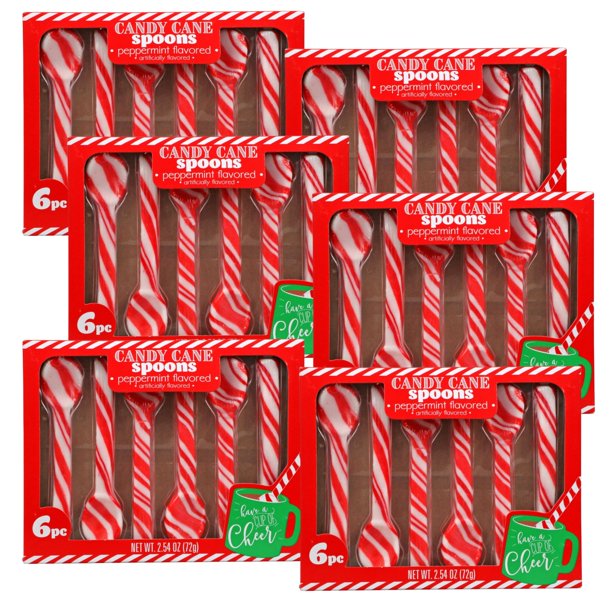36Ct Candy Cane Spoons Peppermint Flavored Edible Hard Christmas Spoon