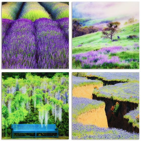 "Splendid Lavander" Frameless Free Floating Reverse Printed Tempered Glass Nature Scapes Wall Art