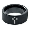 thumbnail image 2 of Tungsten Heart Cross Band Ring 9mm Men Women Comfort Fit Black Flat Cut Brushed Polished, 2 of 4