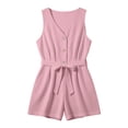 thumbnail image 5 of cfhntfmh Womens Rompers for Summer V Neck Button down Dressy Sleeveless Jumpsuits Casual Tie Waist Shorts with Pockets, 5 of 7
