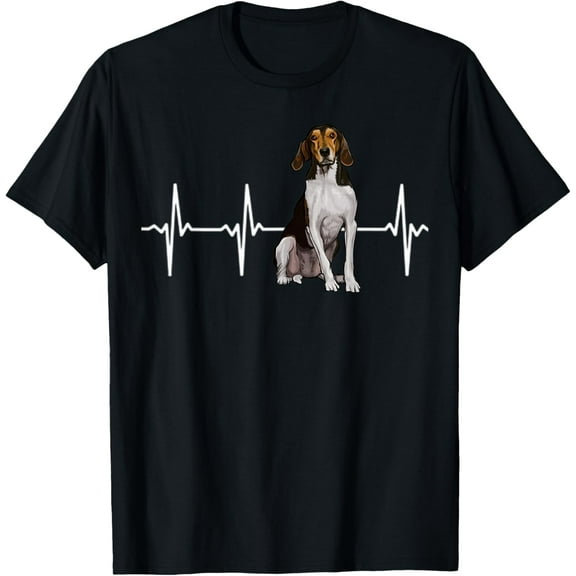 Treeing Walker Coonhound Heartbeat Dog Lover T-ShirtMen's and women's gift, black and white T-shirt, size: Extra large S-4XL