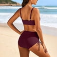 thumbnail image 5 of Miluxas Womens 2 Piece Solid Color Wrap Bikini Set V Neck Wide Straps High Waist Drawstring Ruched Vacation Bathing Suit Wine, 5 of 7