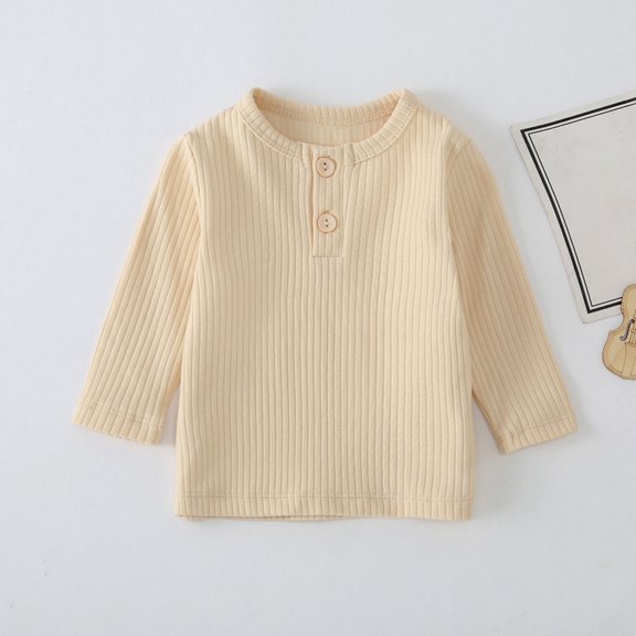 HOMADLES Long Sleeve Shirt for Boys Casual Button Crewneck Solid Outdoor Sports Hiking Lightweight Fall Fashion Sweatshirt Beige 3 T