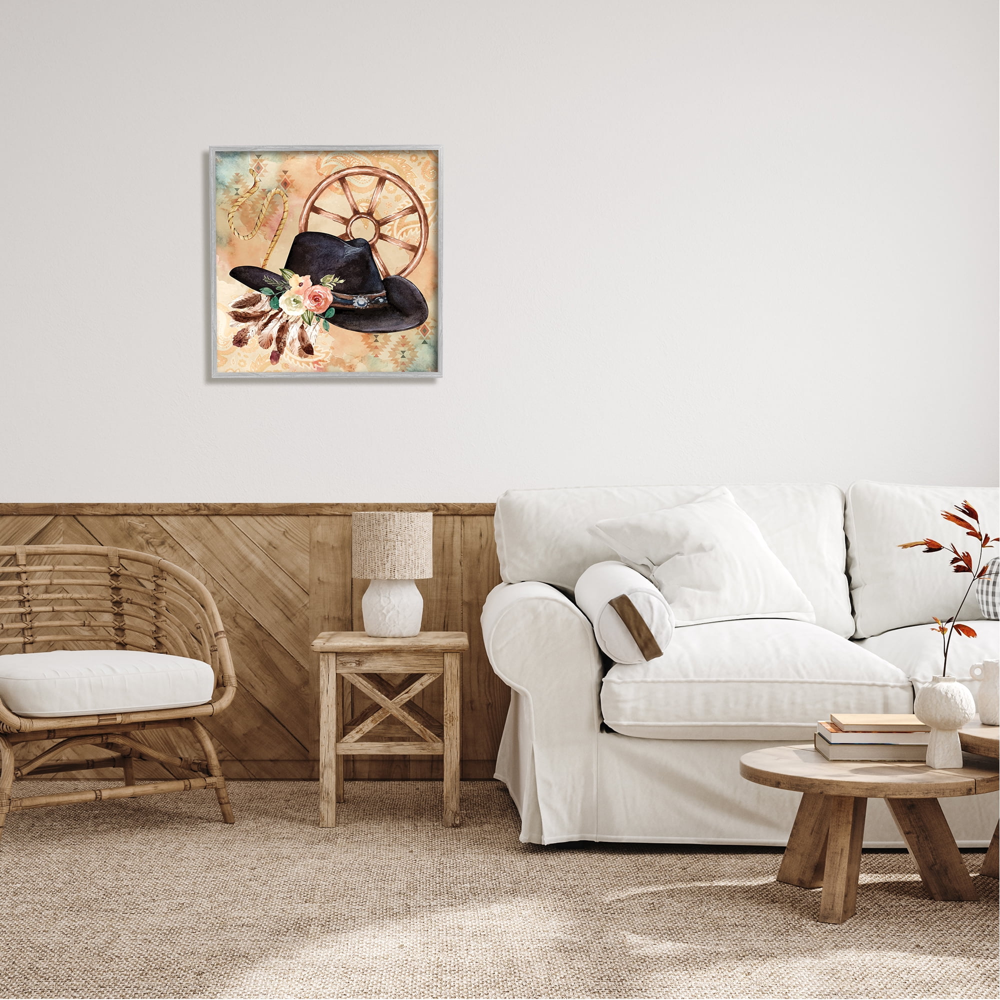 Stupell Southwestern Hat Floral Paisley Beauty & Fashion Painting Gray Framed Art Print Wall Art