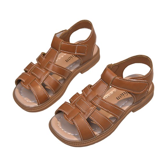 Summer Sandals for Girls Open Toe Cute Solid Strappy Slip on Outdoor Flat Shoes Breathable Hollow out Gladiator Dress Shoes Brown 6 Toddler