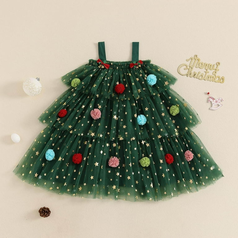 NIEWTR Kids Toddler Baby Girl Dress Mesh Tree Printed Christmas Sleeveless Layered  Tulle Dress Plush Ball Star Print Cake Dresses 1-6Y(Green,1-2Y) -  Walmart.com