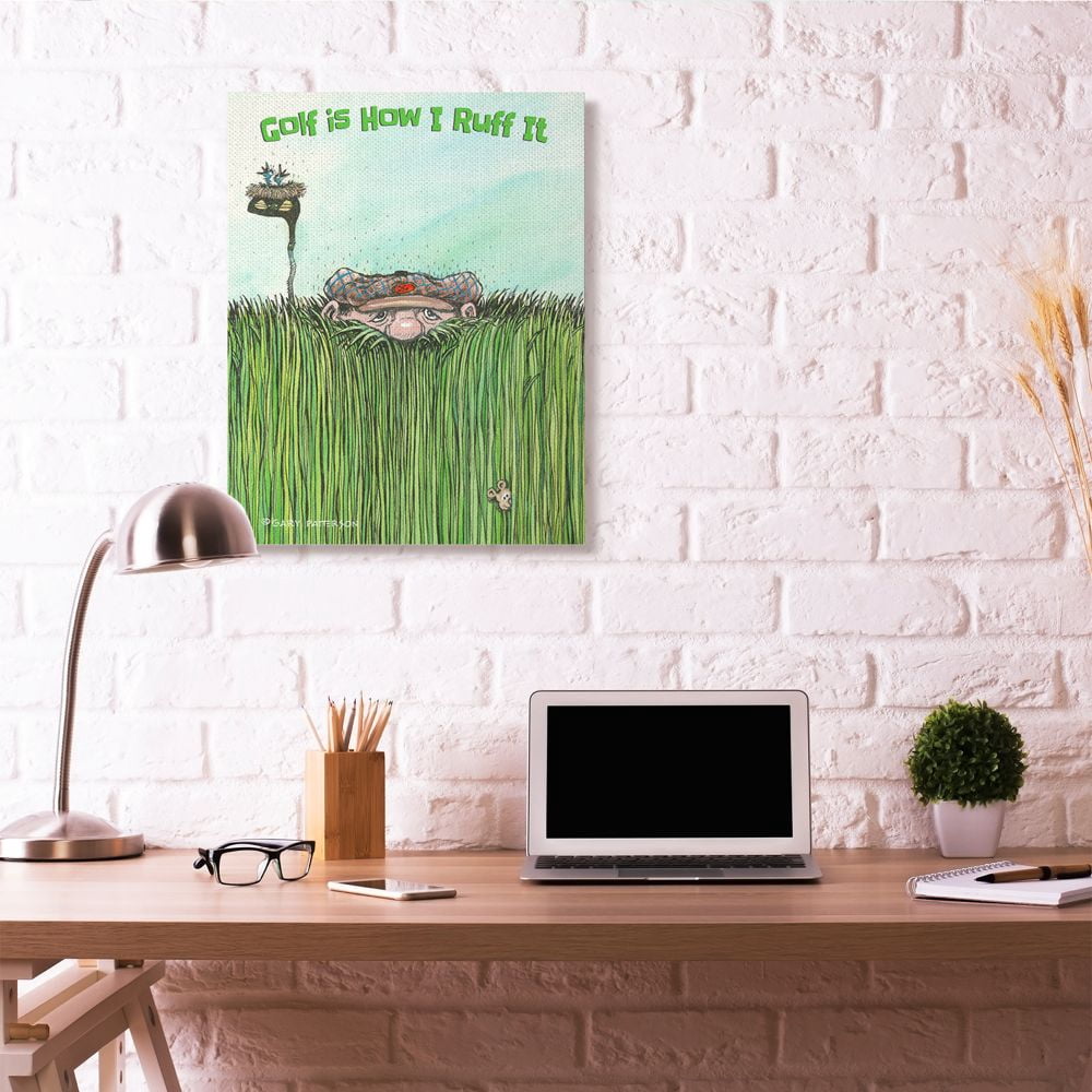 Golf Is How I Ruff It Funny Golf Cartoon Sports Design XXL Stretched Canvas Wall Art by Gary Patterson