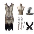 thumbnail image 5 of Vestido estilo flapper vintage de los años 20 con escote en V y doble borla, disfraz de Gran Gatsby para cosplay, fiesta de cóctel, baile de Charleston, vestido con lentejuelas y tachuelas, 5 of 5