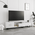 thumbnail image 5 of LeisureMod Rectangular TV Stand in MDF with Enclosed Cabinet and Drawers and Powder-Coated Steel Metal Legs for Modern Home, Living Room Avery Collection in White, 5 of 11