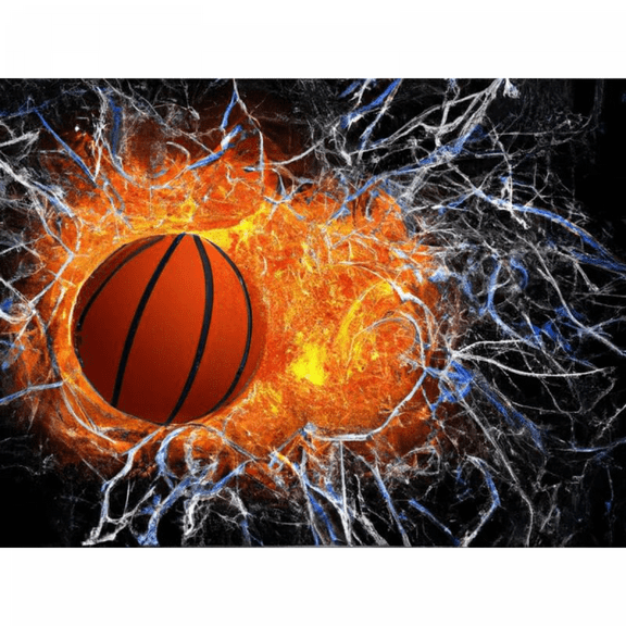 5D Flame Basketball Diamond Painting Kit - DIY Diamond Art Fire, Full Round Drill - Crystal Embroidery Cross Stitch - Adult Craft for Wall & Office Decor - 12x16inch