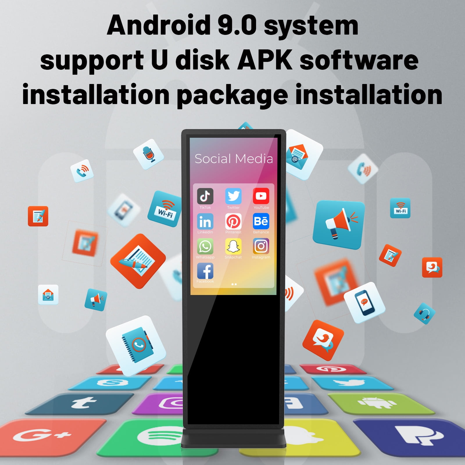 MWE 55"Indoor Floor Standing Digital Signage Advertising Display Kiosk Free Customized LOGO LCD Screen Commercial Totem Android System Vertical Monitor with Auto Media Player