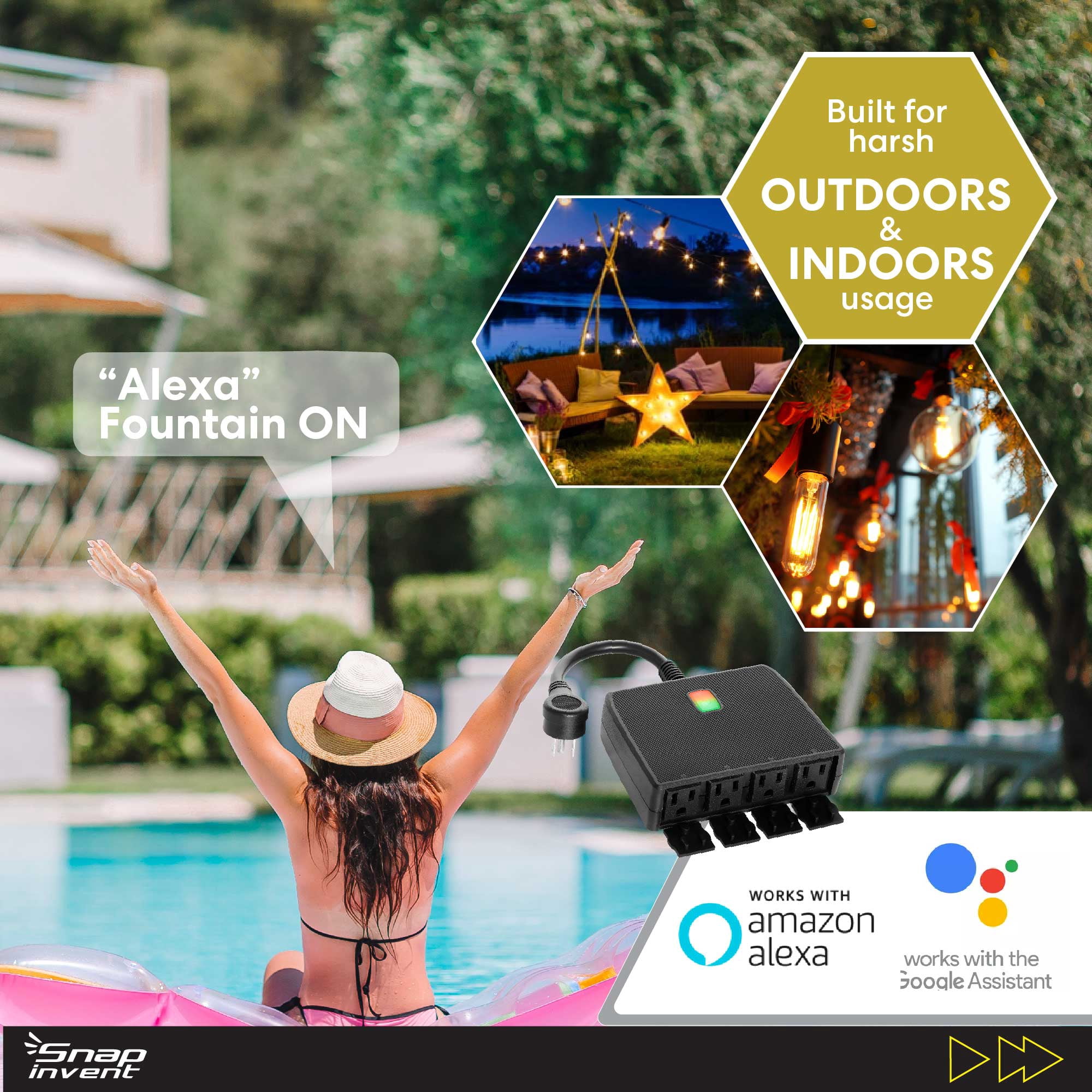 SNAP INVENT Smart Plug Waterproof Outdoor Electrical Outlets with Alexa, Google Assistant- 4 Sockets