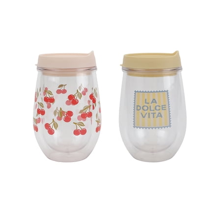 Just Feed Me by Jessie James Decker 2-Pack 12oz Printed Wine Tumbler Set, Dolce Vita and Cherry