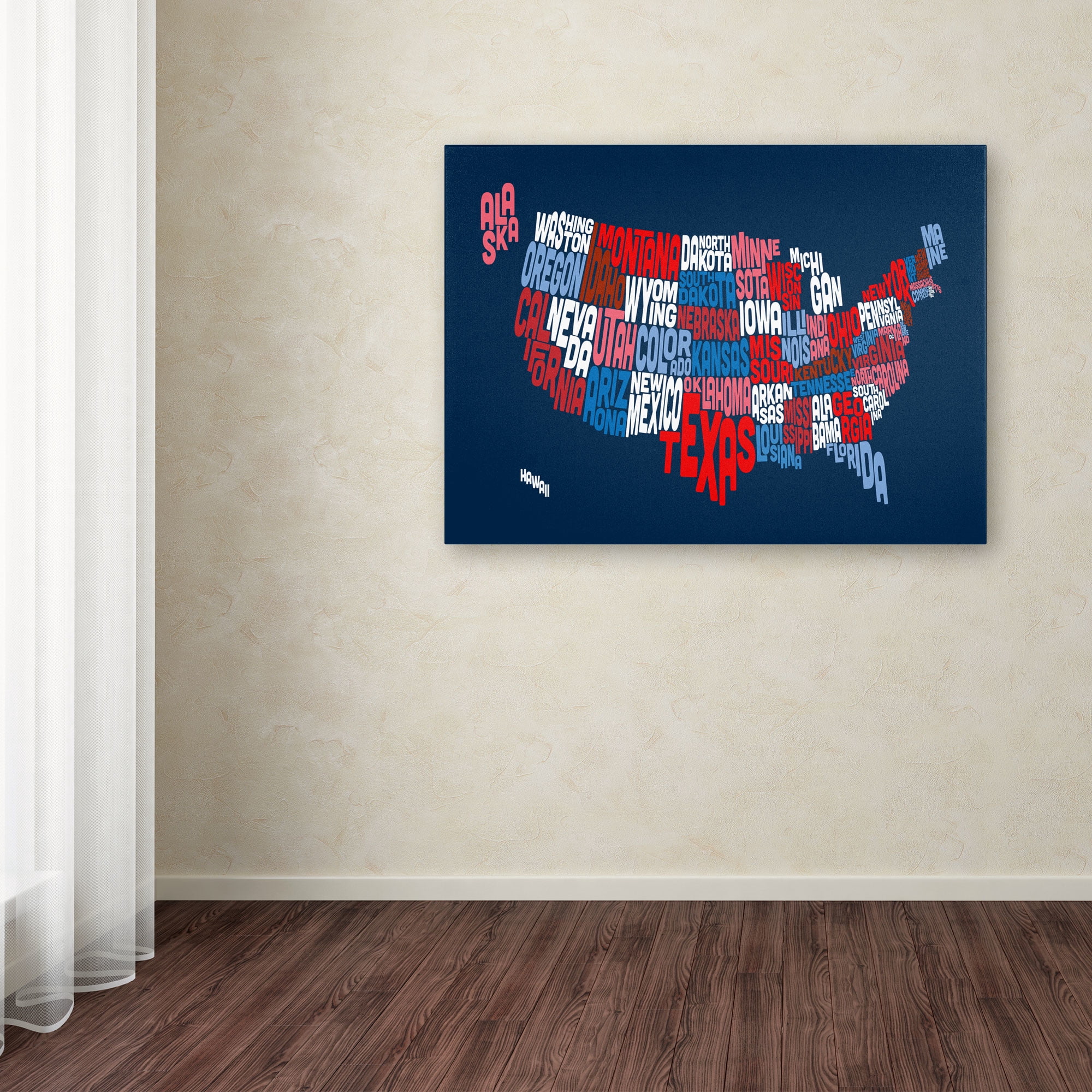 Trademark Art 'USA States Txt Map 2' Canvas Art by Michael Tompsett