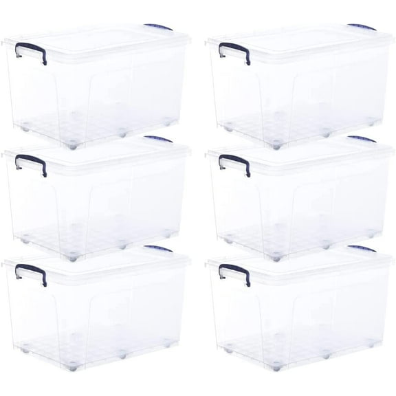 Superio Storage Containers With Wheels (6 Pack), Stackable Large Storage Containers With Lids, Durable Latches (44 Quart)