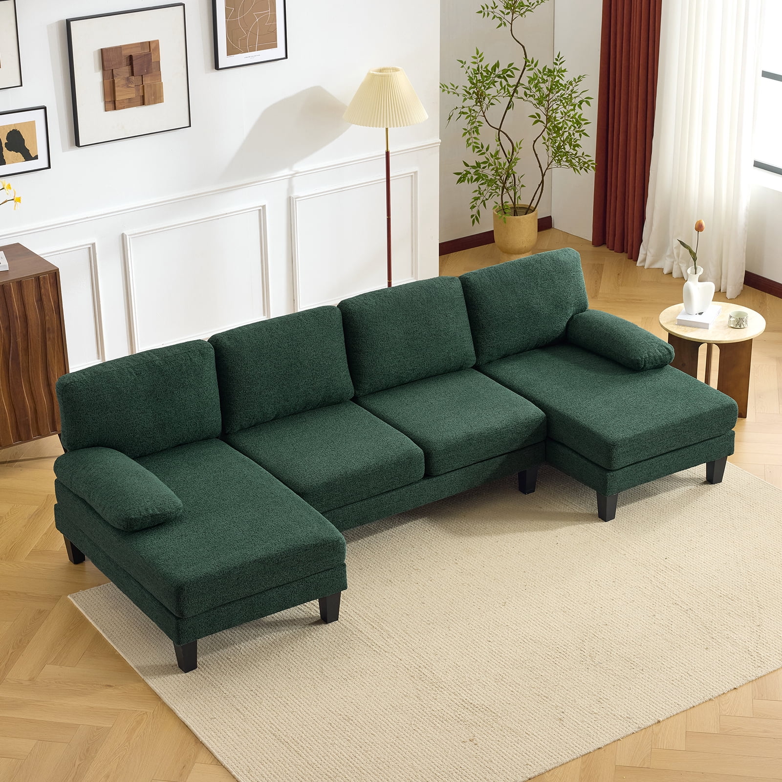 U-Shaped Convertible Sectional Sofa with 2 Chaise Lounges, 4-Seater Modular Couch with Removable & Washable Chenille Covers, L-Shaped Couches for Living Room Apartment, Heavy Duty Plastic Legs
