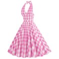 thumbnail image 2 of FYMNSI Women Retro Pink Gingham Classic Tea Dresses 50s Halter Plaid Checked Dress Tunic Swing Ruffle Dress L, 2 of 6