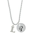 thumbnail image 1 of Delight Jewelry Silvertone Large Initial - L - Silvertone Script Initial Disc - P - Charm Necklace, 20"+3", 1 of 4