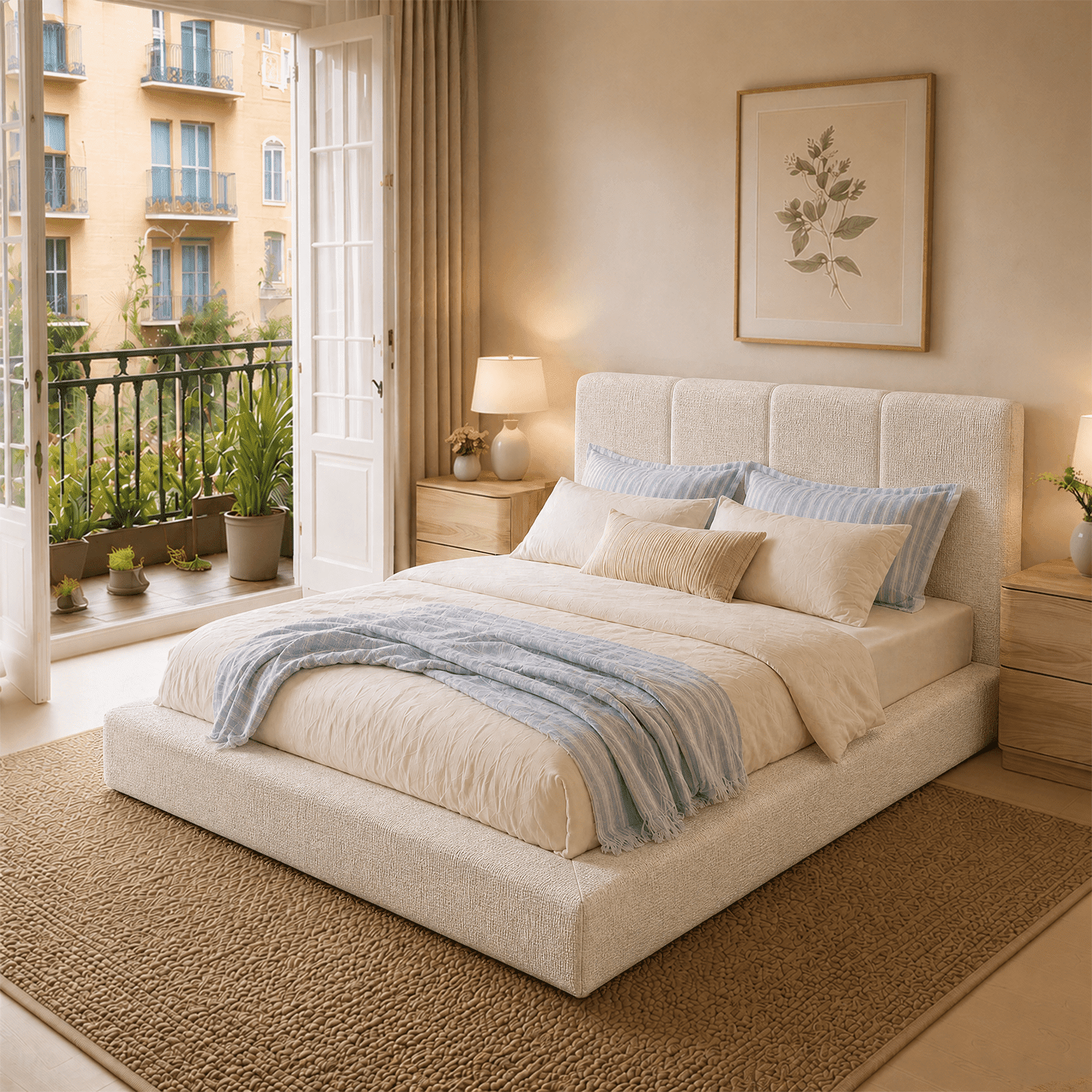 Brafabhome AirFrame Queen Size Bed Frame with 6" Thick Headboard, Cloud Upholstered Platform Bed Frame with 5.1" Thick Upholstered Foam Frame, No Box Spring Needed, Easy Assembly | White
