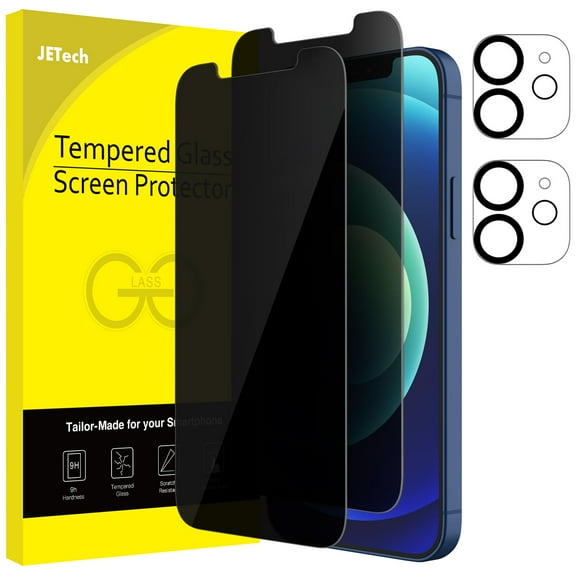 JETech Privacy Screen Protector and Camera Lens Protector Compatible with iPhone 12 6.1-Inch (Not for iPhone 12 Pro), Anti Spy Tempered Glass Film, 2-Pack Each