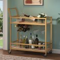 thumbnail image 3 of Furmax Mobile Bar Cart, Modern, Industrial, With Wine Rack, Glass Holder, and Wood Storage Shelves, Ideal for Living Room, Kitchen, Bar, Restaurants, and Parties, Golden, 3 of 7