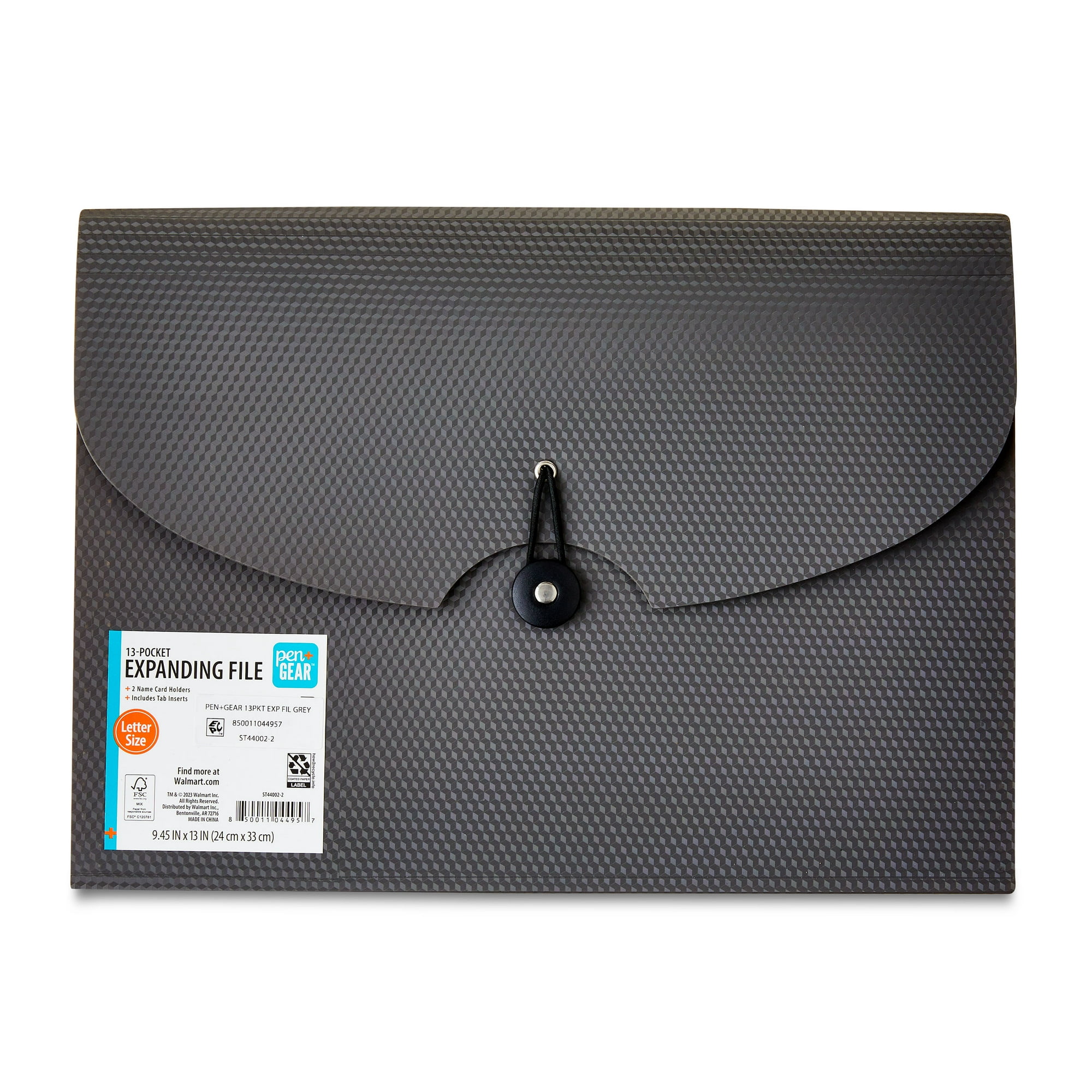 Pen+Gear 13-Pocket Letter-Size Expanding File Folder, Textured Gray