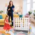 thumbnail image 2 of Costway Giant 4-in-a-Row Game Set with Ring-toss, Basketball Hoop, Golf Club & Cup Holders Pink+White, 2 of 10