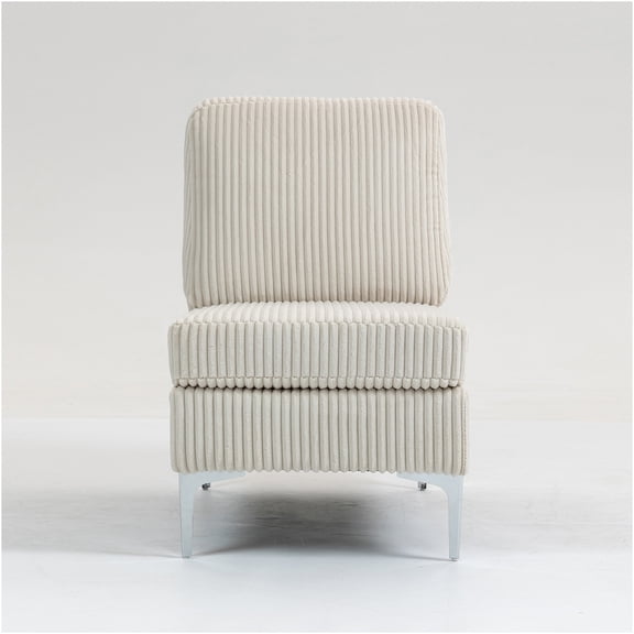 JERFIT Corduroy Armless Accent Chair, Beige Modular Sofa Seat with Back Cushion for Living Room, Bedroom, Office