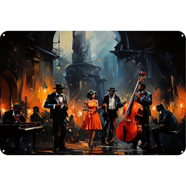 Placa Metal Vintage Harlem Jazz Band Pintura Hierro Rectangular Pared 40x30cm