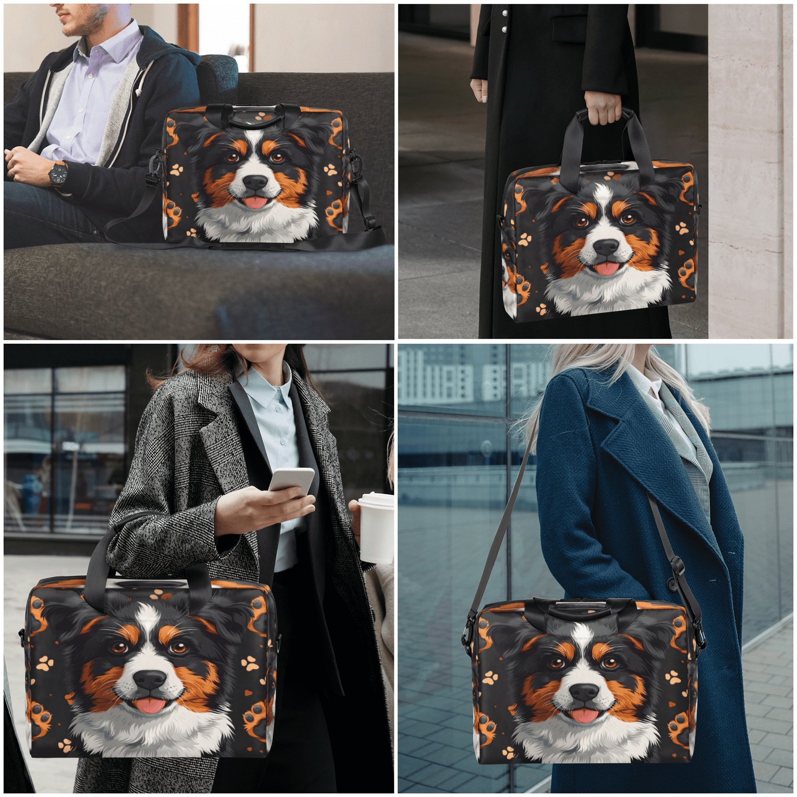 Herdesigns Border Collie Laptop Bag for Women Men, Computer Case Briefcase Messenger Bags, 15-15.6 inch Laptop Sleeve Shoulder Bag