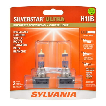 Sylvania H11B SilverStar Ultra White Halogen Headlight Bulbs for Clarity (2 Pack)