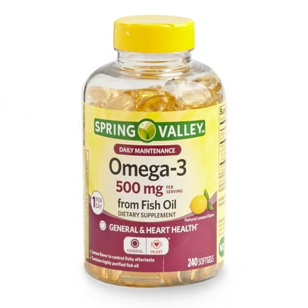 Spring Valley Omega-3 Fish Oil Softgels, 500 Mg, 240