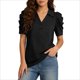 thumbnail image 4 of Camisetas de Manga Corta de Verano para Mujeres Moda Pullover de Color Sólido Botón de Solapa Botón Extraíble Camisetas de Manga Corta de Verano de las Mujeres, 4 of 5