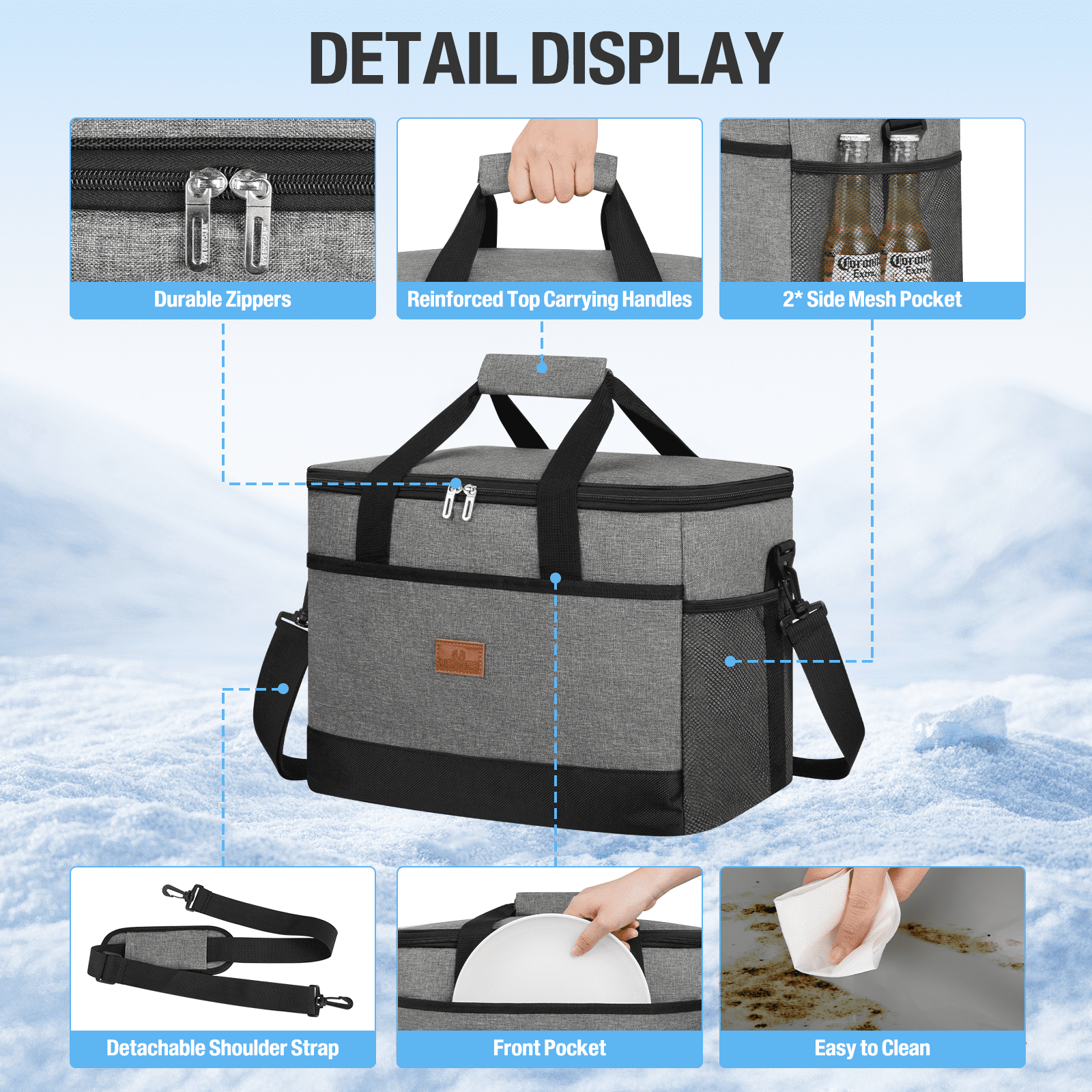 Cshidworld Cooler Bag 48 Cans Collapsible Soft Cooler Large Insulated Soft Sided Cooler Bag, 35L Insulated Bag Portable Ice Chest Box for Lunch Drink Beverage Beach Travel Camping Picnic, Gray