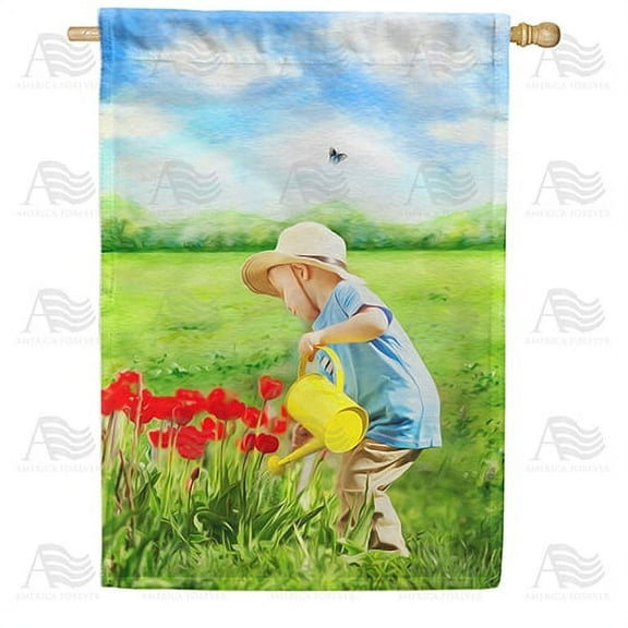 America Forever Spring Floral House Flag 28 x 40 inches Double Sided Hello Spring, Greenery, Tulip, Butterflies, Watering Can - Seasonal Yard Lawn Outdoor Decorative Boy House Flag