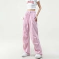 thumbnail image 2 of ManxiVoo Cargo Pants for Women, Women's Summer Thin High Waist Wide Leg Straight Tube Breathable Cargo Pants Dickies Work Pants Pink1 M, 2 of 4