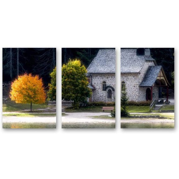 IDEA4WALL 3 Piece Landscape Canvas Prints Wall Art Green Forest Mountain and Lake - 16"x24"x3 Panels