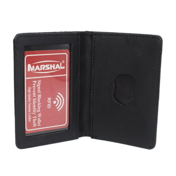 Marshal Family Member Badge Leather ID Wallet Case Shield Shape Black