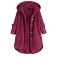 thumbnail image 1 of WEIYLL Jackets for Women Pocket Irregular Long Hooded Button Sleeve Plus Size Wine Winter Coats Size M, 1 of 5