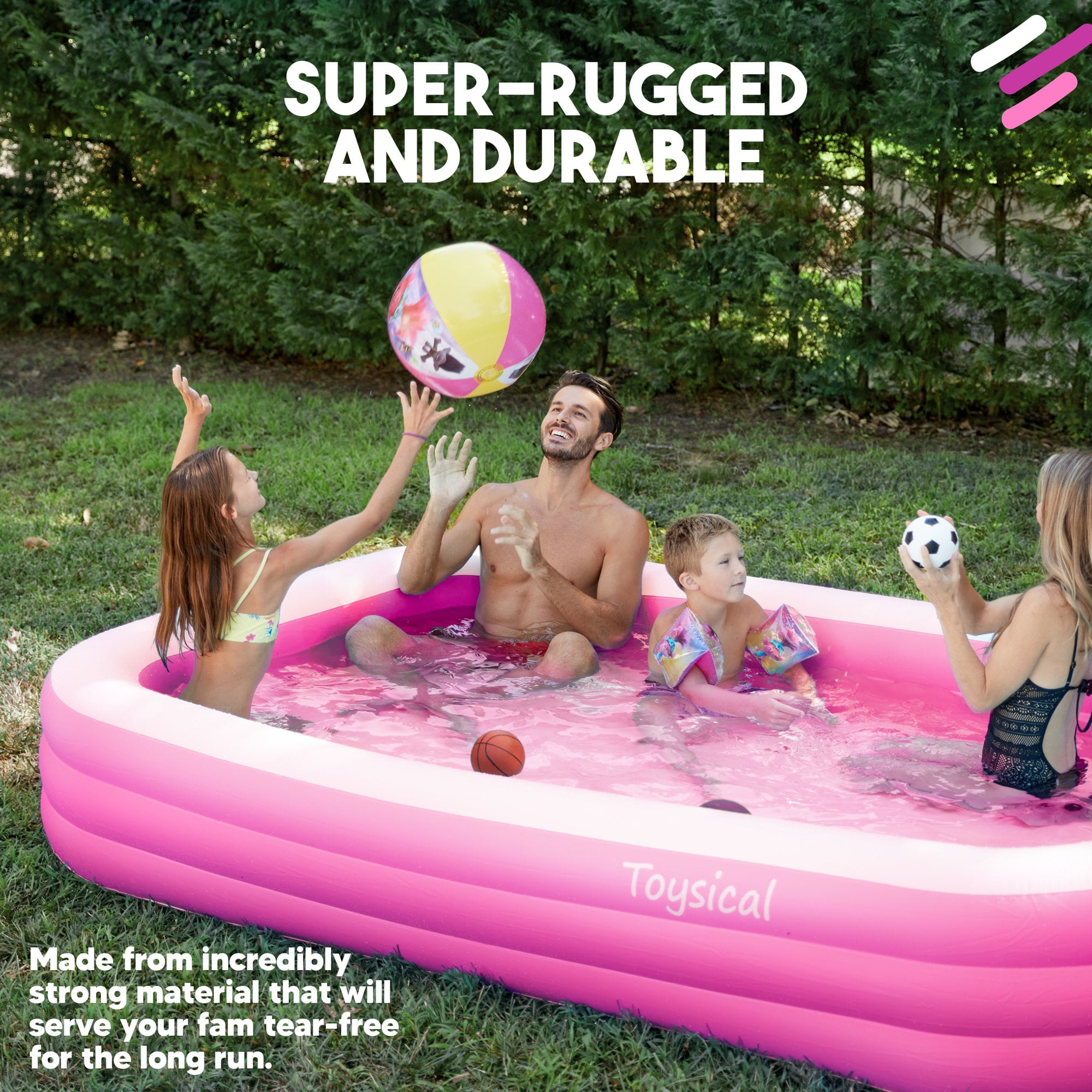 Toysical Inflatable Pool - 118 x 72 x 22” Above Ground Pool, Swimming Pools for Kids and Adults and The Entire Family - More Durable Than Other Blow Up Pools - Includes Patches (Pink)