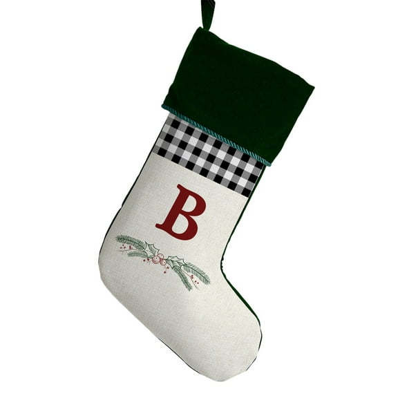 Personalization Mall Festive Foliage Initial Christmas Stocking, Green