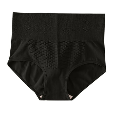 QYZEU Underwear Women High Waist Seamless Briefs Cotton Bottom Belly Control Bikini Panties Large Comfy Breathable Soft Lightweight Underwear Black One Size