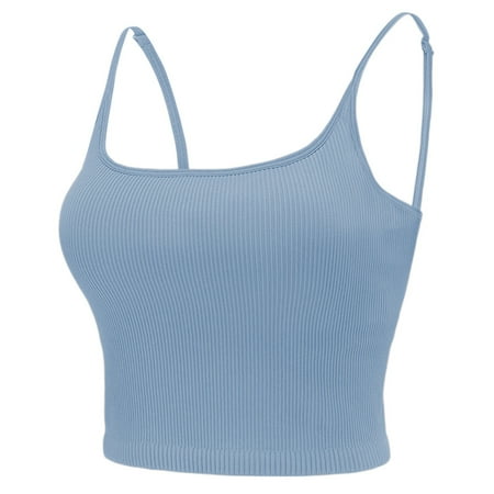 

Fsqjgq Womens Ribbed Knit Sports Bras Backless Push up Gathered Sleep Bra Crop Top Plus Size Underwear Breathable Brassiere Vest Blue L